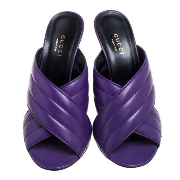 Gucci Webby Purple Leather Crisscross Mule Sandals 36.5 - Picture 1 of 9